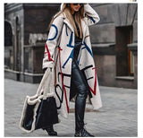 2023 Winter Women's Windbreaker Long Sleeve Long Button Lapel Coat Woolen Coat Casual Plaid Letter Printing Commuting Warmth-Outfit