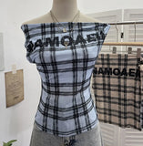 Fongt Lattice One-Word T-Shirt T-Shirt Irregularly Printed Sleeveless Top 8023