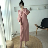 Sweater Dress Women Knitted Sweaters Dresses V-neck Bodycon Midi Button Decor Slim Long Sleeve Vestidos