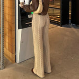 Loose Basic Solid Knitted Pants Casual High Waisted Wide Leg Pants Women'S Trousers 2021 Autumn Winter Capris