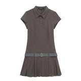 New POLO Collar With Belt Short-Sleeved Mini Dress 3152313-Outfit