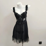 Fongt Private Room Pyjamas Female Lace Tethers Thin Transparent Beauty Fairy Seduction Pajamas Leaves Edge