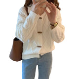 Fongt Horn Buckle Twist Restore Ancient Ways Sweater Women's Korean Version Cardigan New Style Loose Foreign Style Knit Coat Female-Outfit