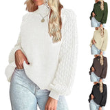 Fongt Women's Wear Sweater Fashion Women's Knit Jumper Solid Color Twisted Flower Turtleneck
