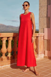 Fongt Spring And Summer New Casual Fashion Sleeveless Rounded Collar Solid Color Splicing Lace Fork In The Long Dress Woman