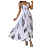 Fongt New V-Neck Sling Print Commuting Bow Mid-Long