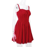 Red Corset Strap Frill Mini Dress-Outfit