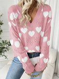 Fongt Wear Knitted Top Girl Loose Hollow V Collar Love Sweater