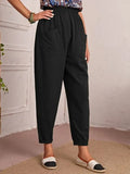 Fongt Four-Season Cotton Nine-Point Trousers Loose Waist Slacks Slant Pocket Trousers Women