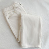 Fongt Of The Super Advanced Rice White Straight Leg Jeans Female High Waist Small Nine Points Cigarette Pipe Pants And Velvet And Thick-Outfit