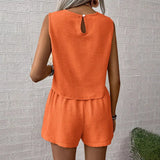 Fongt Solid Imitation Cotton Sleeveless Vest Shorts Casual Fashion Two-Piece Suit Woman