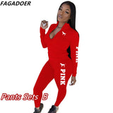 PINK Letter Print Outfits Zip Stand Collar Top + Leggings Pants Casual 2 Piece Set Women Tracksuits Sport Sweat