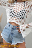 Women Wool Knitwear Solid Color Mesh Round-Neck Long Sleeve Knitted Pullover Tops For Ladies 5 Colors Beachwear Bikini Cover
