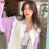 Women Autumn Simple Fashion New Patchwork Sweet Clothes Design Knitted Coat Streetwear Elegant Ins Kpop Ulzzang