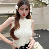 Korean Sexy Slim Sleeveless Vest Vintage Soft Mink Fleece Knit Pullovers Crop Sweater Vest Womne Female Tops-Outfit