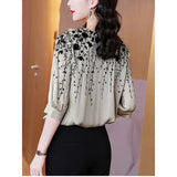 Imitation Silk Shirt Women's Short-Sleeved High-End Printing 2023 Summer New Large-Size Loose Blouse-Outfit