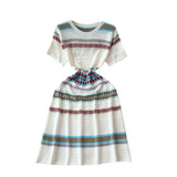 Fongt Fresh Striped Dresses Women's Summer French Oceanic Vintage Design Sensation Sweet National Wind Knitted Skirt
