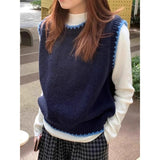 Fongt And Winter Women's New Korean Color Knitted Vest Folded Loose Sleeveless Tops Horse Clip Shoulder 2025