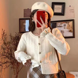 Fongt Version Autumn Winter Gentle Department Lotus Leaf Sleeve Sweet Wind Round Collar Sweater Female Design Feeling Nail Bead Knit Cardigan Jacket Tide-Outfit