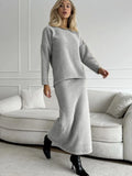 Fongt 2025 Elegant Soft Thicker Round Collar Sweater + Fishtail Skirt Two Sets Of Women's OL Wind Top + Skirt Set