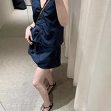 Fongt Kong Style Retro Thin Temperament New Vest Solid Color Simple And Irregular Fashion Shorts Two-Piece Suit Woman
