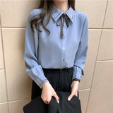 Fongt New Bow Embroidered Long Sleeve Shirt Lace Design Sense Small Long Sleeve Foreign Style Base-Outfit