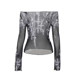 Shoulder Screen Printing Long-Sleeved Bottomed Shirt Sunscreen Blouse Women's New Fall 2024 Blouse-Outfit