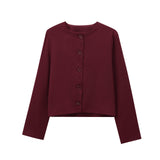 Fongt Women's Solid Color Coat 2025 Spring Commuter Leisure Buckle Dress Short Long-Sleeved Round-Neck Suit