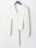 Fongt Design Sweater Women's New Spring 2025 V-Neck Bow Tie With High-End Sleeve