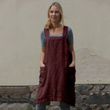 Cotton Linen Apron Long Mid Waist Circumference Home Wear Loose