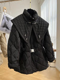Winter Vintage Small Fragrance Jacket Women Warm Parka Oversized Cotton Padded Jacket Belt Female Windproof