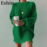 Women's Knitted Padded Pullover Ripped Sweater Autumn Winter Oversized Tops Female Long-sleeved Casual Clothing TH855-Outfit