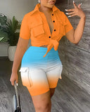 Summer New 2023V Collar Three-Dimensional Pocket Printed Fashion Suit-Outfit