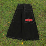 Loose Jeans Men's Vintage Print Hip Hop Gothic Street Wear Harajuku Men's Slacks-Outfit