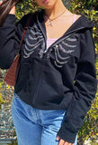 Rhinestone Skull Zipper Hoodie-Outfit