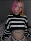 Dark Vintage Striped Gothic Sweaters Punk Oversize Long Sleeve Women Crop Pullovers Alt Clothes Fashion Autumn
