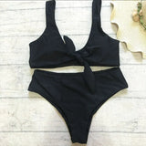 High Waist Bikini Women Swimwear Solid Red Backless Push Up Padded Biquini Female Brazilian Front Tie Bathing Suit