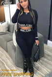 Letter Print Bandage Women 2 Piece Set Long Sleeve Crop Top High Waist Leggings Set Matching Outfits Sportswear Work