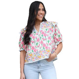 Fongt Summer New Women's Small Fresh Print Flowers Short-Sleeved Leisure Commute OL Top Women's Clothing