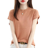 Fongt T-Shirt Round Collar Bottom Top 2025 New Solid Color Loose T Ice Knitted Shirt Casual