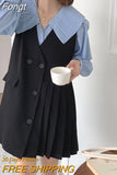 Folds Peter Pan Collar Puff Sleeve Single Breasted Shirt Loose Asymmetrical Knee Length Pleated Vest