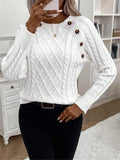 Fongt And Winter Button Design With Shoulder Sleeves Stifling Knitted Round-Neck Sweater