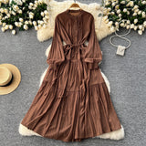 Fongt Dress Female Design Sense Single Buckle Loose Belt Strap Thin Temperament Over The Knee Dress 0515
