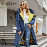 2022 New Women's down jacket Fashion high street Long Big pocket Women coat Contrast brand warm quilted coats parka