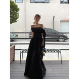 Fongt Shoulder Ribbon Dress Women's Summer Fashion Temperament Reduction Loose Thin A Word Long Dress