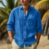 Fongt Men's Linen Shirt Button Shirt Summer Beach Shirt Pure