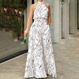 Fongt Women's Clothing Ins New Fashion Round Collar Sexy Print Jumpsuit