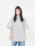 Hip Five-pointed Star Black Shirts Mens Oversized Solid Blouses Cute Button Up Shirt Y2K Streetwear Harajuku Couples Summer-Outfit