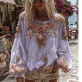 Fongt Temperament 3D Printed Long-Sleeved Shirt Lady's New Loose High-End Feel Top