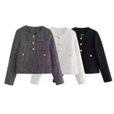 Fongt 2025 New Women's Casual Single-Clip Round-Neck Long Sleeve Loose Texture Short Small Fragrant Coat